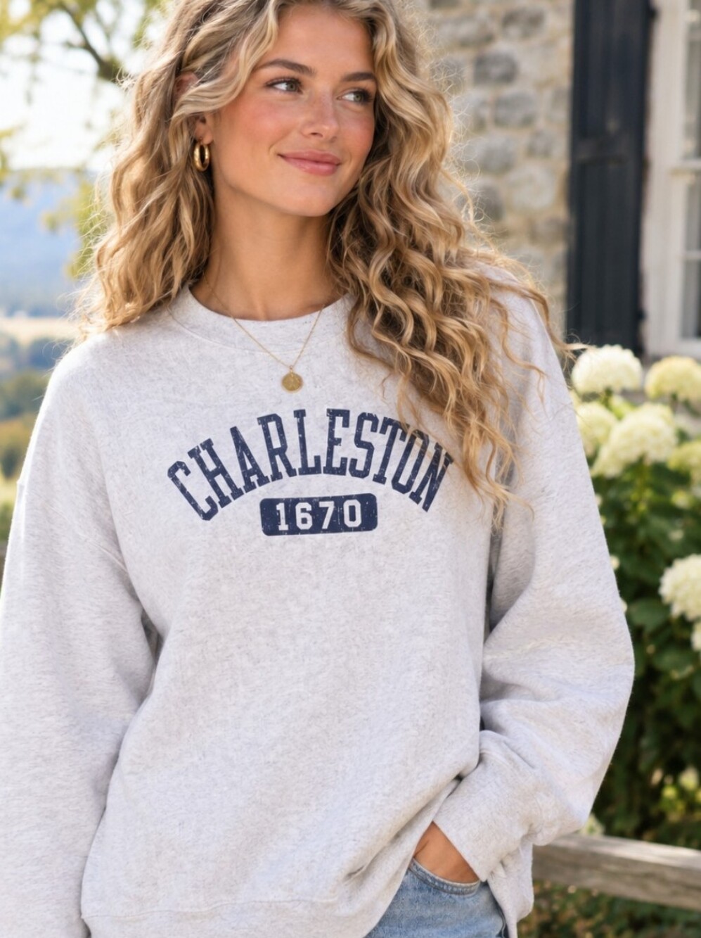 Champion Reverse Weave Charleston Crewneck Sweatshirt Heather Medium